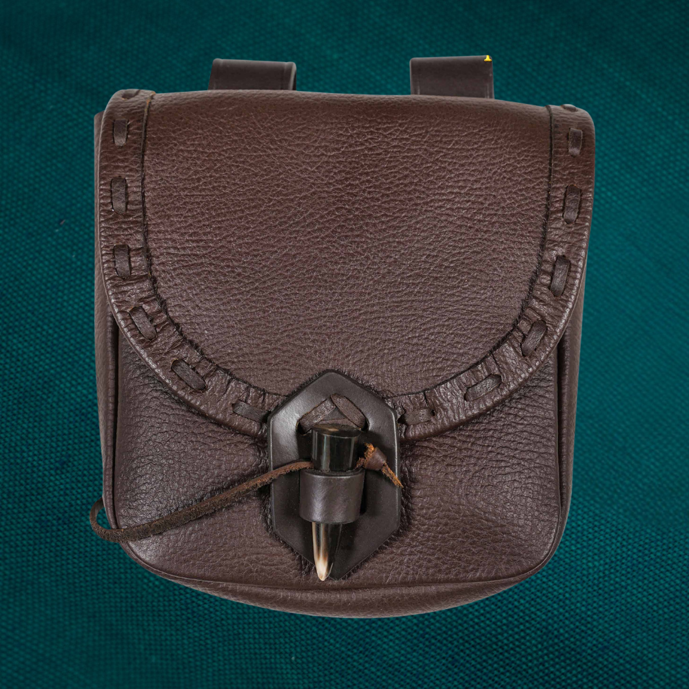 Pochette de ceinture en cuir avec bascule en corne - Authentique Médiéval