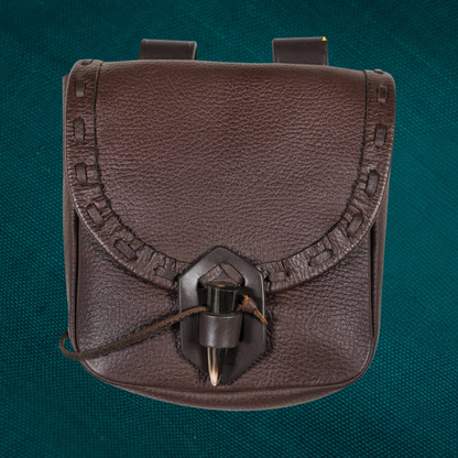 Pochette de ceinture en cuir avec bascule en corne - Authentique Médiéval