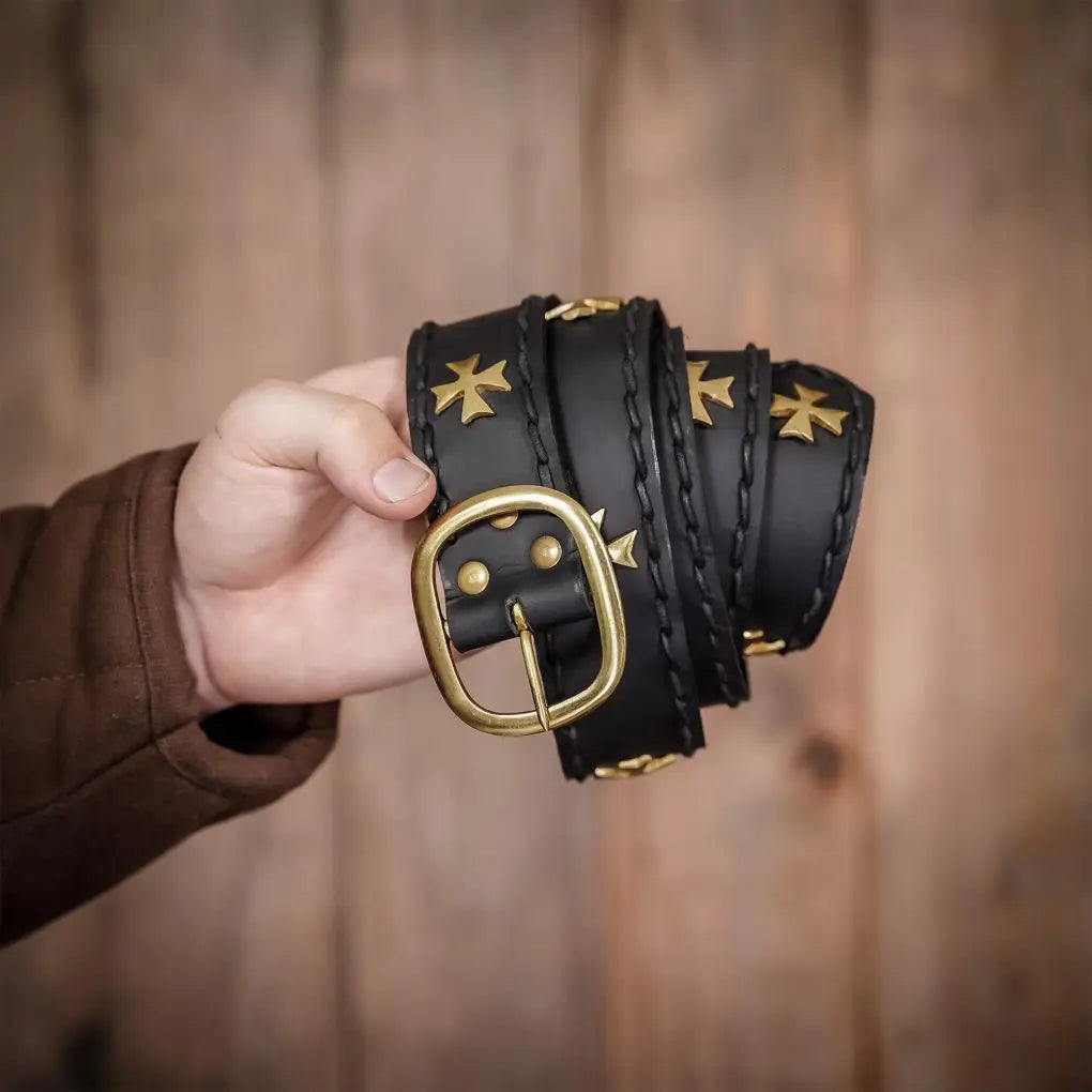 Medieval Fantasy Belt with Brass Maltese Cross Fittings