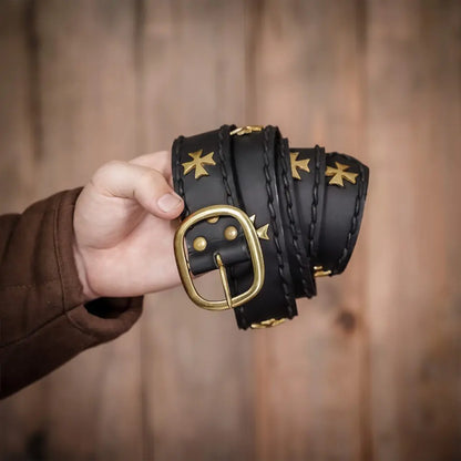 Medieval Fantasy Belt with Brass Maltese Cross Fittings