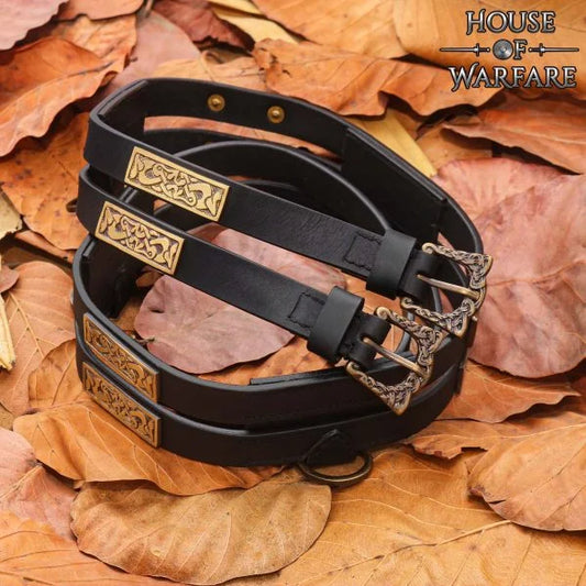 Ceinture médiévale de style celtique à double sangle avec raccords en laiton