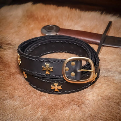 Medieval Fantasy Belt with Brass Maltese Cross Fittings