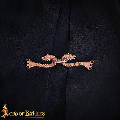 Wolf and Dragon Head cloak clasp, cast in solid bronze, Viking style