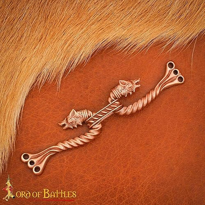 Wolf and Dragon Head cloak clasp, cast in solid bronze, Viking style