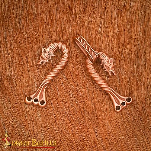 Wolf and Dragon Head cloak clasp, cast in solid bronze, Viking style