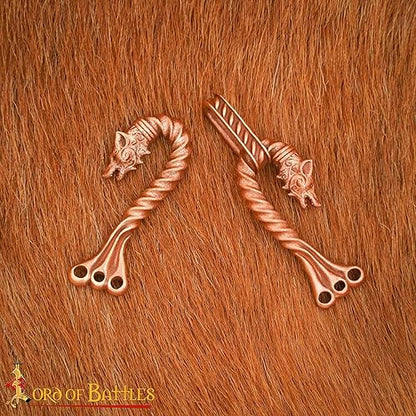 Wolf and Dragon Head cloak clasp, cast in solid bronze, Viking style