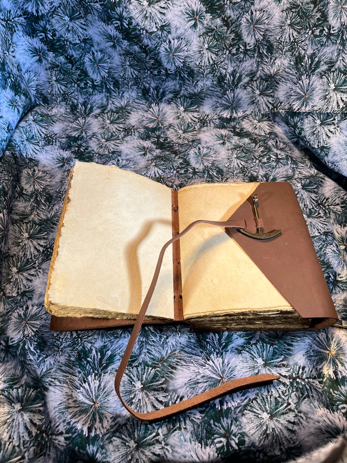 Captain's Journal Book in Dark Brown Leather with anchor on cover
