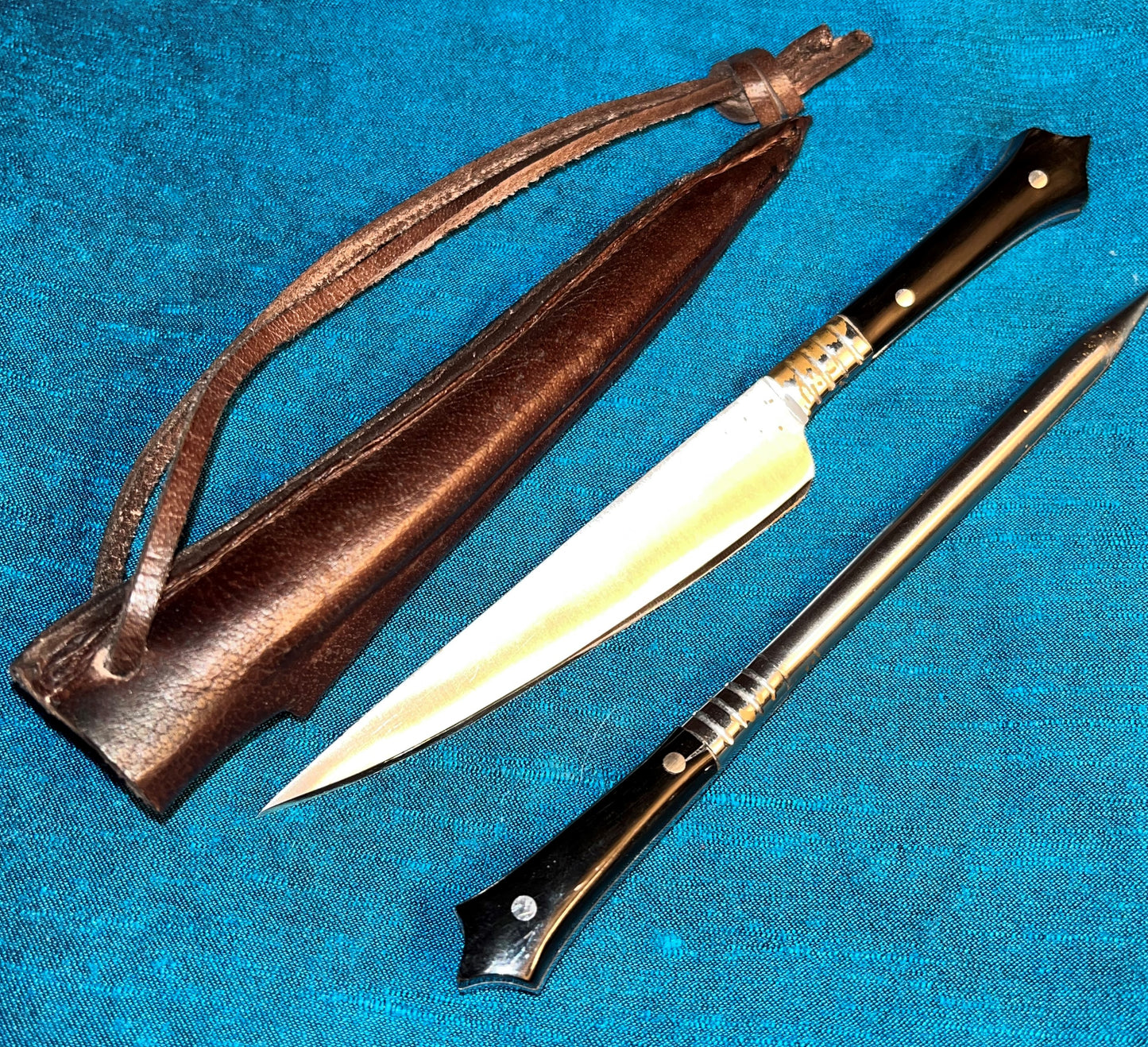 2-piece Medieval Cutlery in a Sheath - Knife and Pricker, bone, horn, wood handle