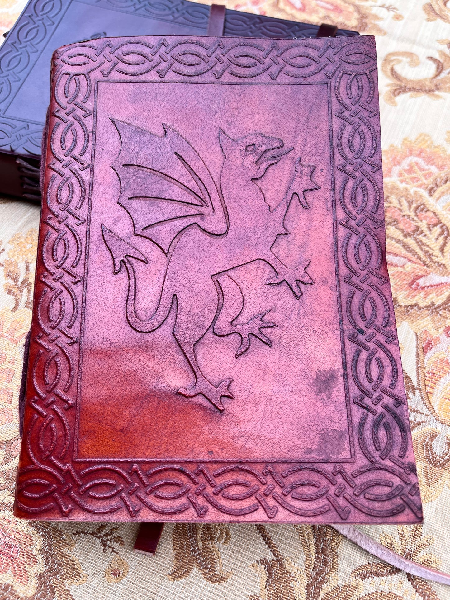 Rearing Gryphon Journal in Dark Red Leather