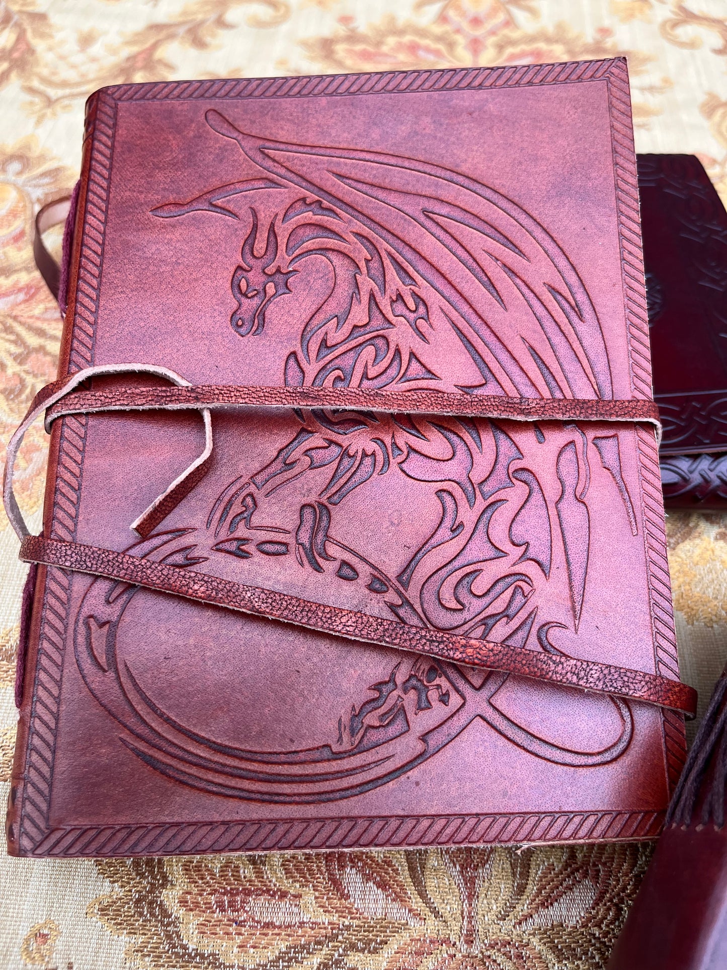 Bold Dragon Journal in Dark Red Leather