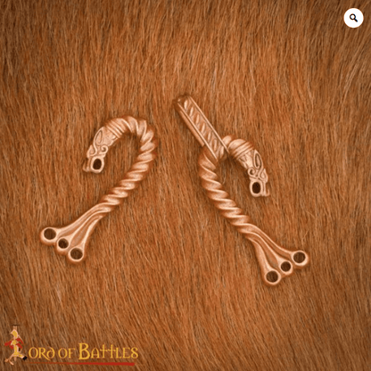 Wolf and Dragon Head cloak clasp, cast in solid bronze, Viking style