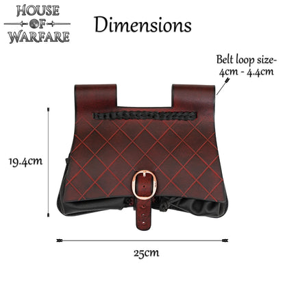 Diamond Patterned Maroon and Black Medieval Leather Pouch
