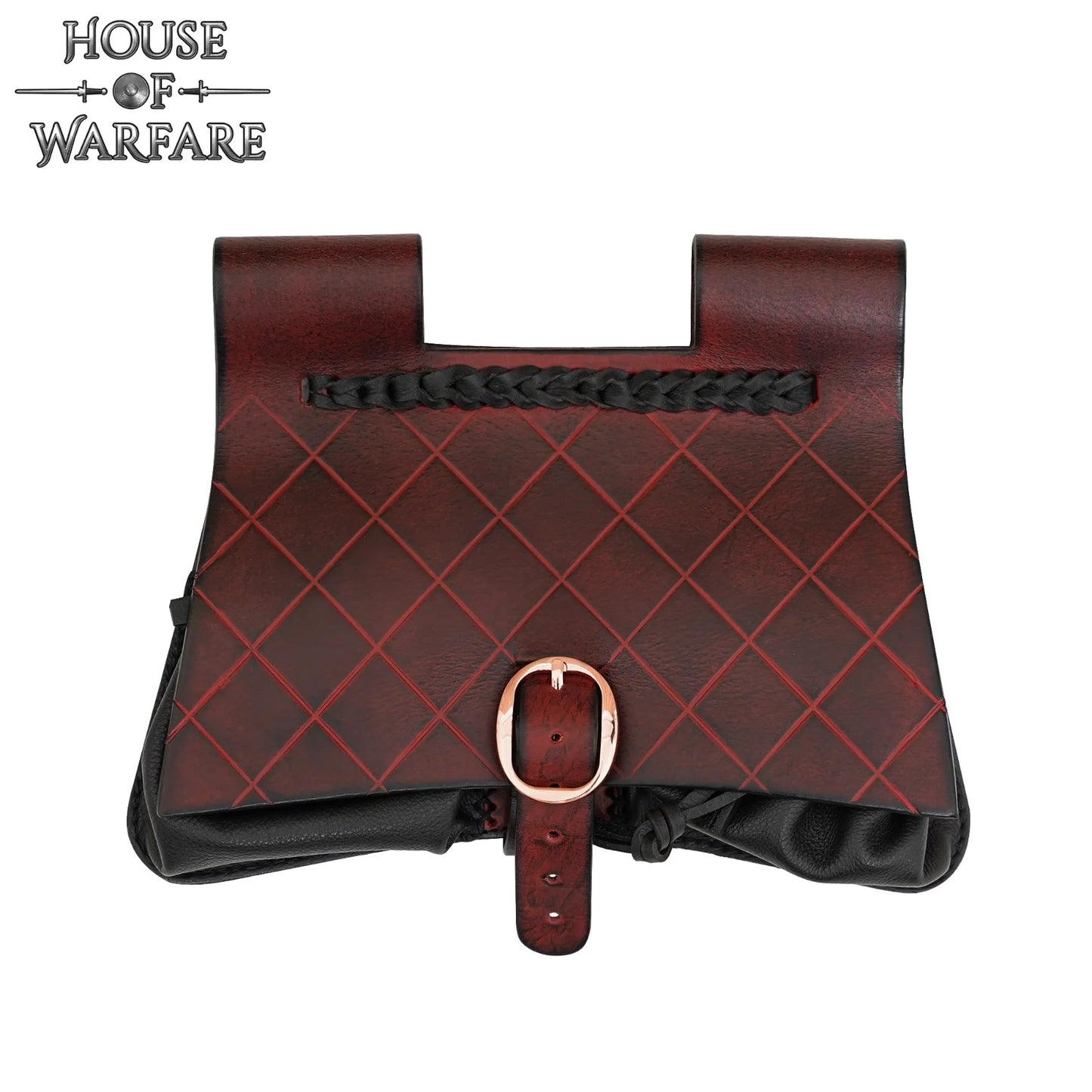 Diamond Patterned Maroon and Black Medieval Leather Pouch