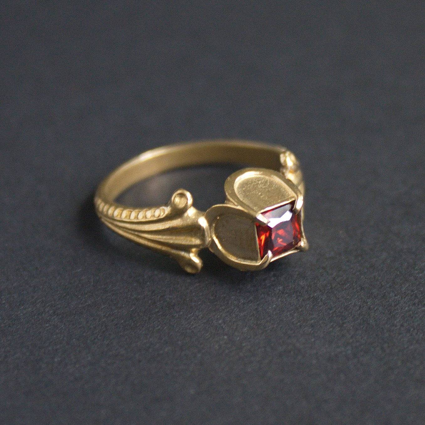 Elizabethan Ring with a Red Square Gem – Reliquaria Medieval