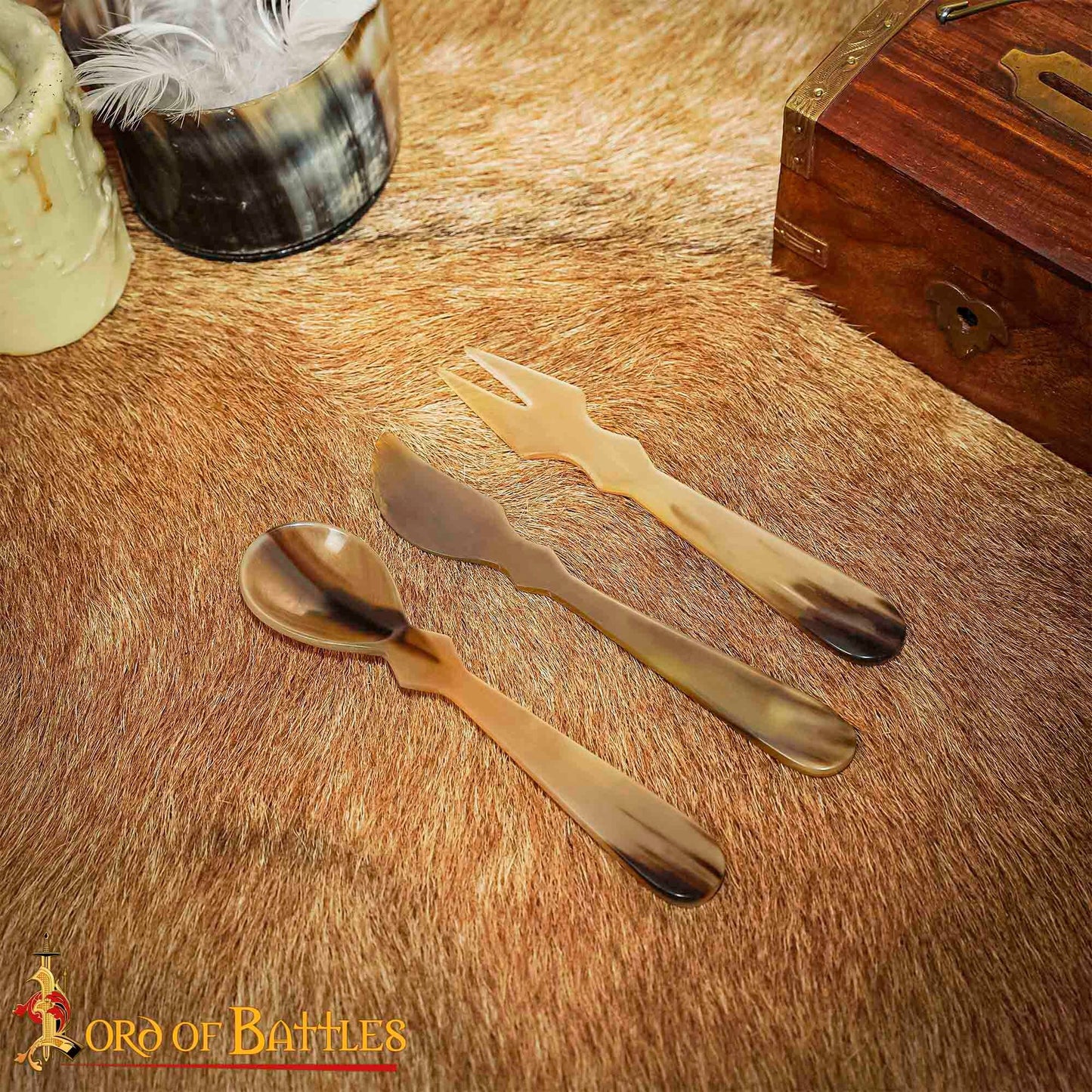 Medieval Horn Spoon, Knife and Fork Set