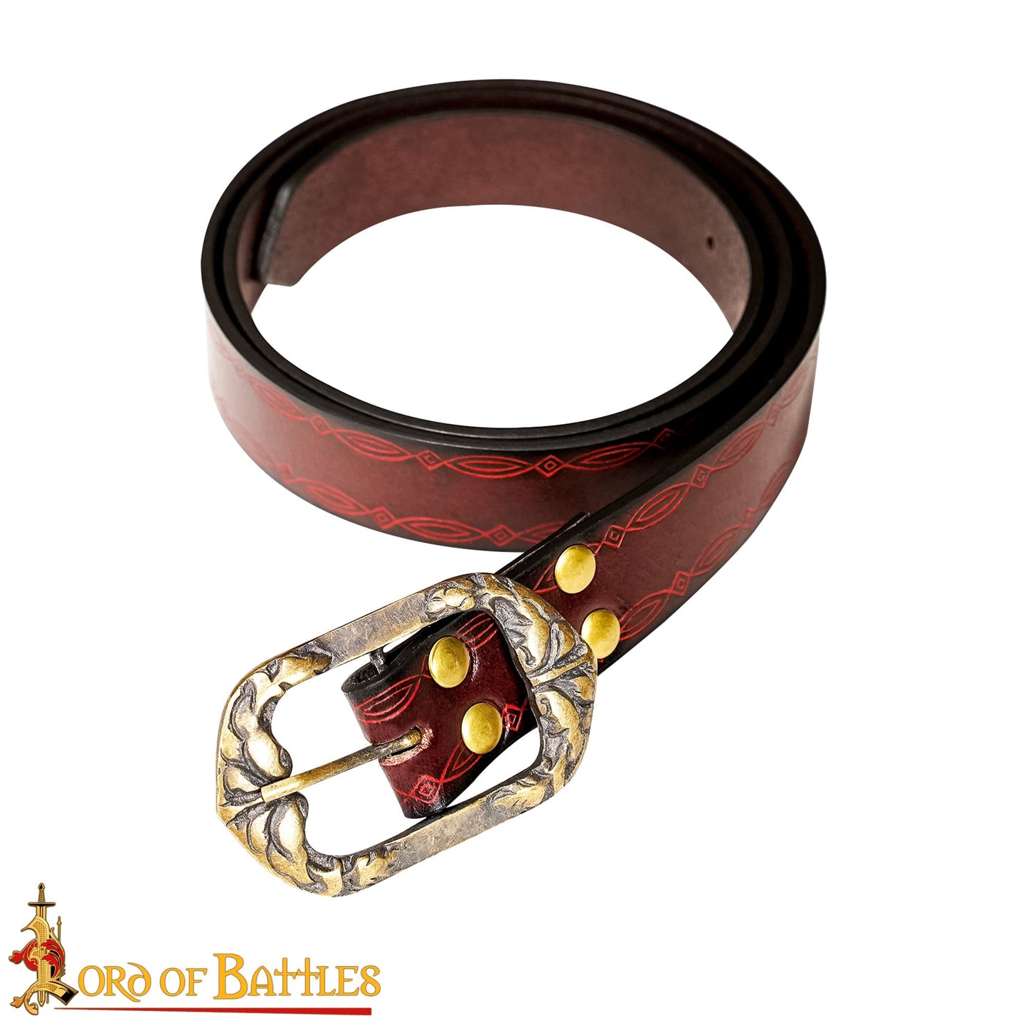 Maroon Medieval Style Larp Belt With an Embossed Design