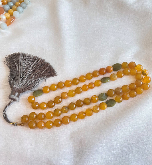 Yellow Agate Paternoster with Green Gauds