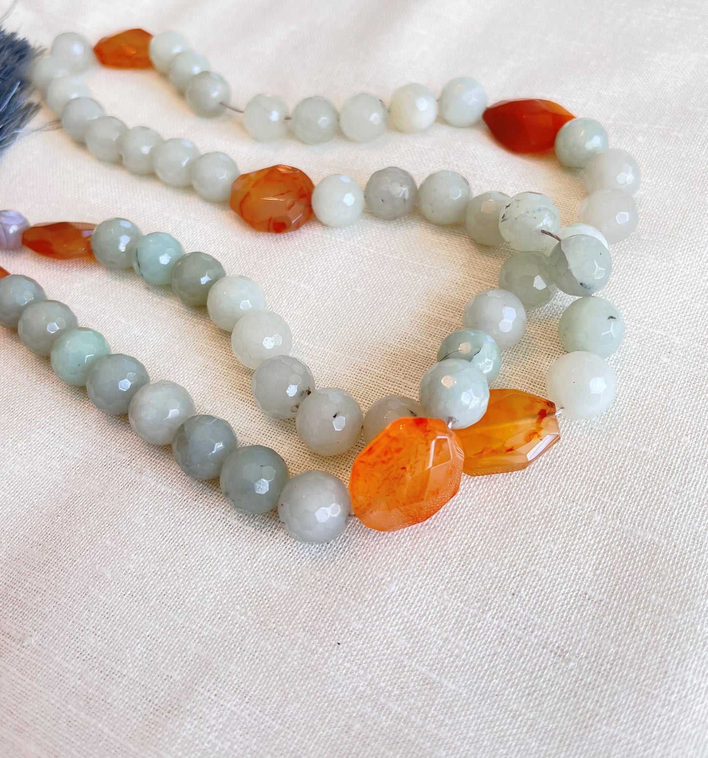 Grey Faceted Agate Paternoster with Orange Carnelian Gauds