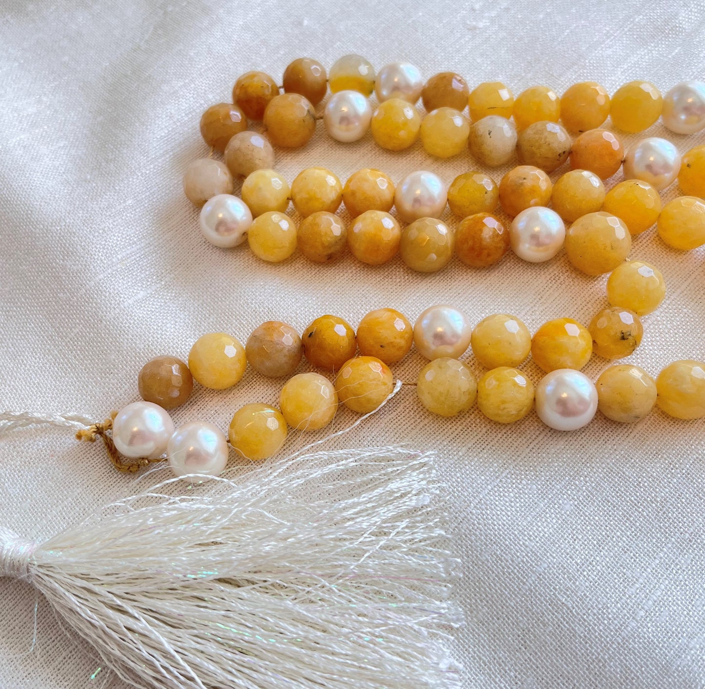 Yellow Agate Paternoster with Pearl Gauds