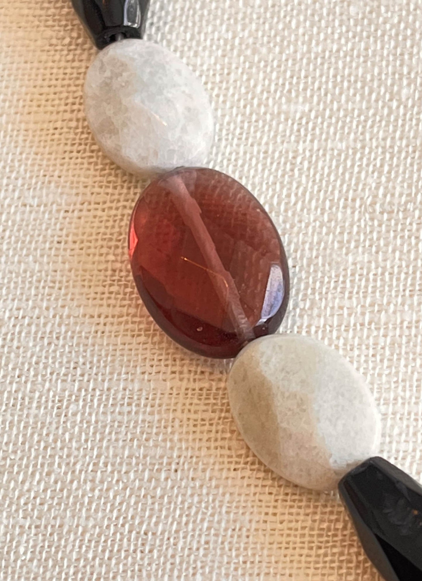 Grey Faceted Agate Paternoster with Orange Carnelian Gauds